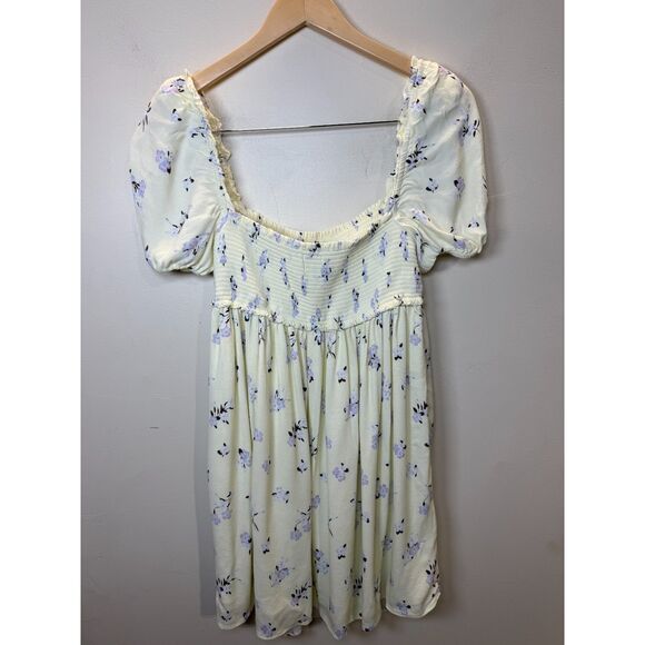 Aritzia Sundeh Women's Size Medium Yellow Floral Smocked Mini Dress - Picture 2 of 8